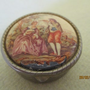 A Superb Vintage Metal Hand-Painted Pill Box/Ring Box/Trinket Box/Trinket Dish, Madein France