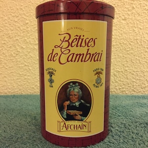 Vintage Betises de Cambrai Biscuit/Storage Tin, Made in France