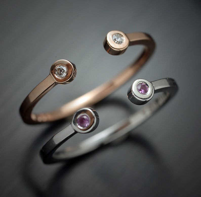 Available in White Gold 14 Karat Gold Stackable Open Band with Pink Sapphires or Diamonds Yellow Gold or Rose Gold