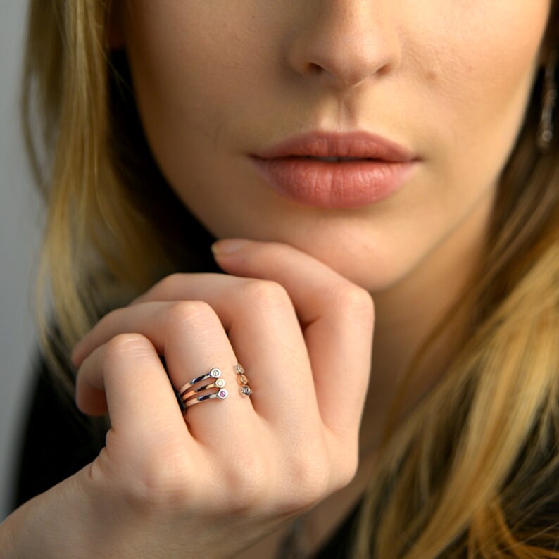 Available in White Gold 14 Karat Gold Stackable Open Band with Pink Sapphires or Diamonds Yellow Gold or Rose Gold