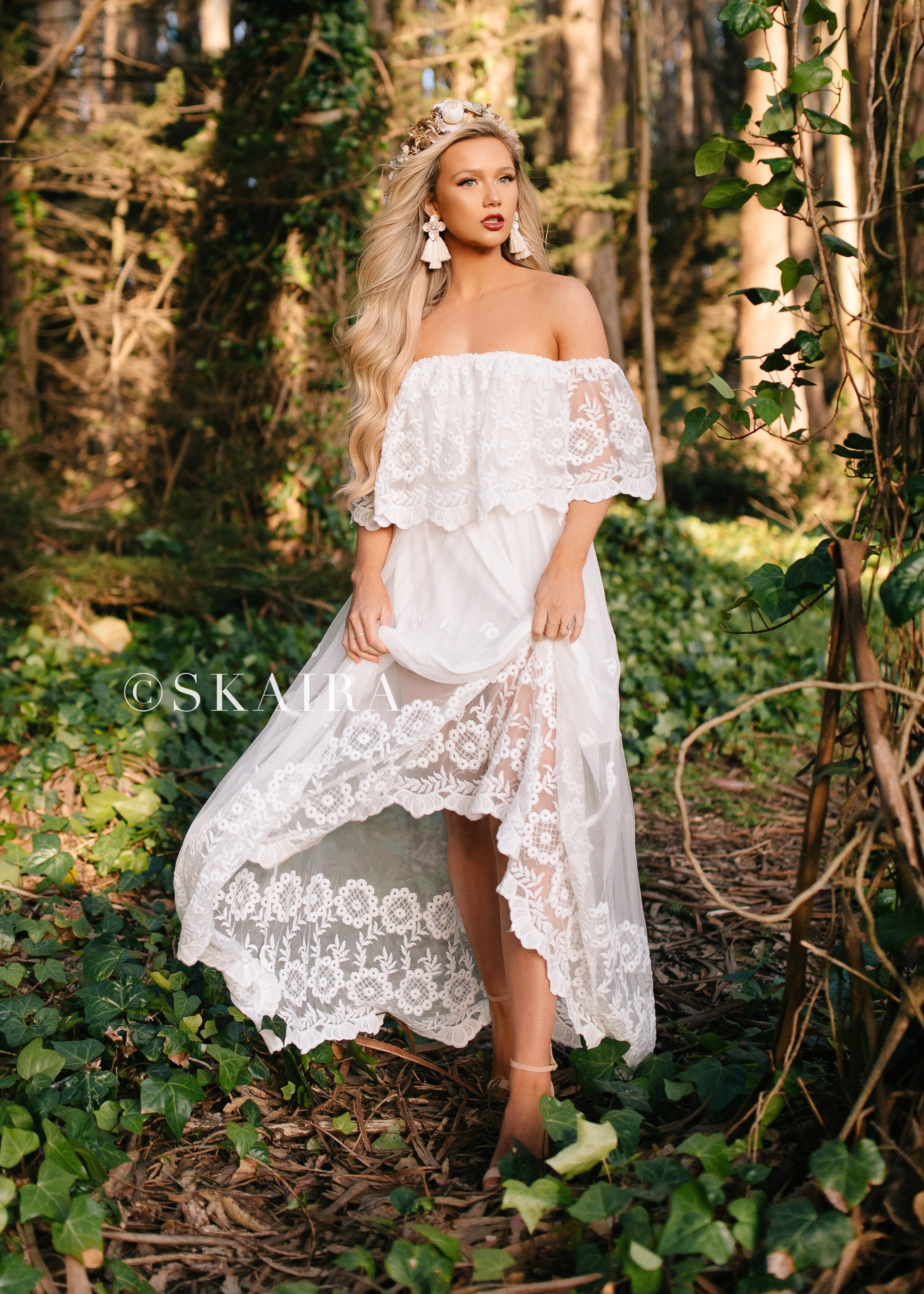 white flowy dress photoshoot Deep V Flowy Sleeves Maxi Dress – Free Souls Boutique main image 0