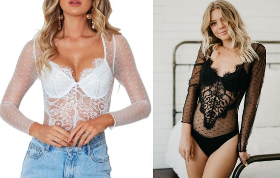 Women's Bodysuits, Black, Lace & Long Sleeve Bodysuits