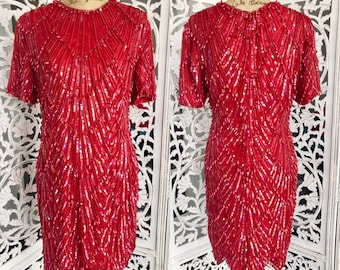 Vintage Sequin Red Dress Beaded Dress 10