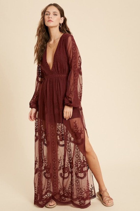 chinese dress ladies Wedtrend Women Elegant Burgundy Mother of The Bride Dress with Lace Appliques A Line V Neck Chiffon Long Formal Dress, Burgundy / US16 main image 0