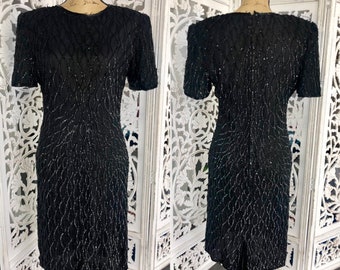 Vintage Sequin Black Dress American Night Beaded Dress 10