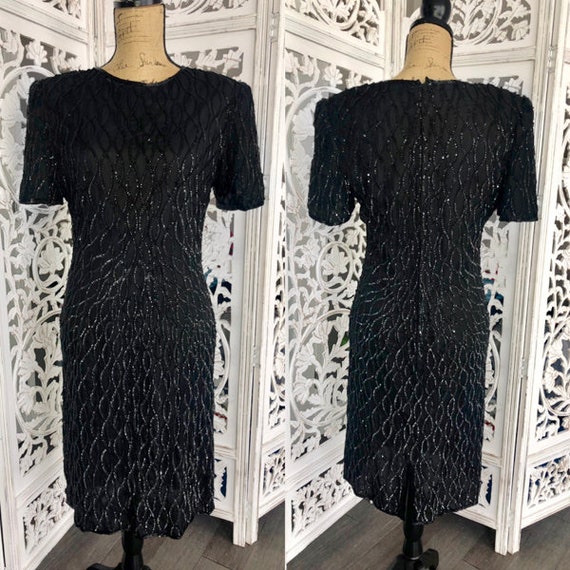 Vintage Sequin Black Dress American Night Beaded D