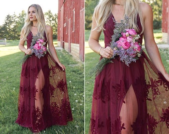 Wedding Guest Dress, Prom Dress, Graduation Dress, Bridesmaid Dress, Photoshoot Dress, Maxi Dress, Beach Photo Shoot Dress, Burgundy Dress