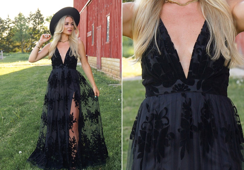 black long wedding guest dress