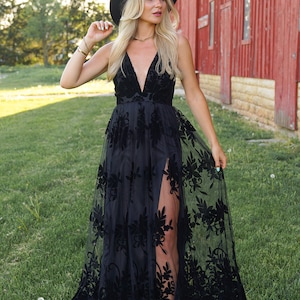 Black Long Dress, Black Wedding Guest Dress, Photoshoot Dress, Black Maxi Dress, Engagement Dress, Homecoming Prom Dress image 3