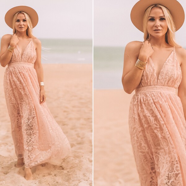 Pink Lace Dress Etsy