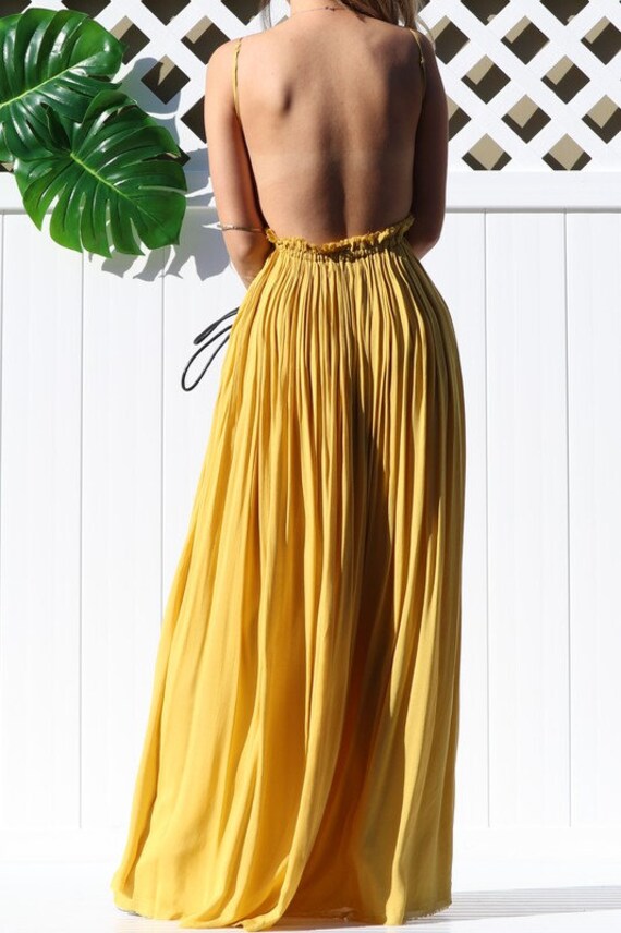 Mustard Dress, Backless Dress, Boho Dress, Bohemian Dress, Photoshoot Dress, Summer Beach Dress