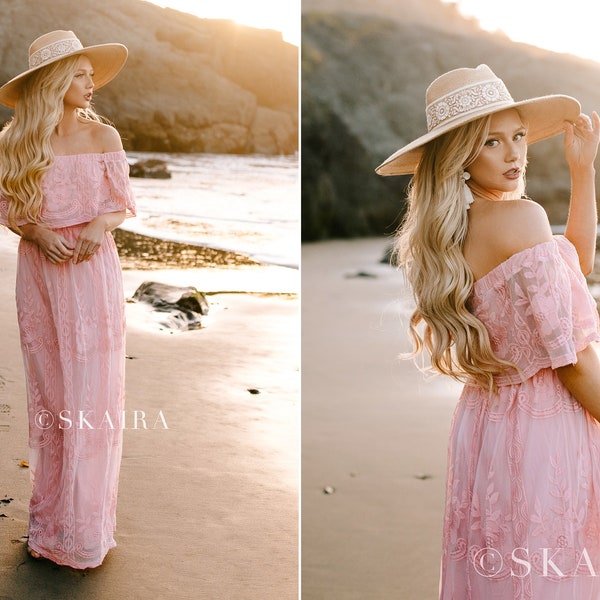 Lace Dress, Long Dress, Pink Maxi Dress, Wedding Guest Dress, Bohemian Dress, Boho Dress, Dress For Photo Shoot, Photoshoot Dress