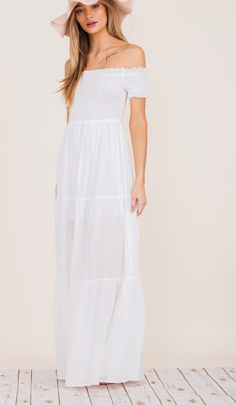 White Maxi Dress off Shoulder Boho Dress Bohemian Dress - Etsy