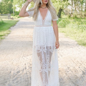 White Lace Dress, Wedding Dress, Long White Dress, Boho Dress, Photo Shoot Dress, Bohemian Dress, Maxi Dress, Long Dress, Romper Dress