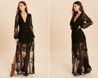 boho black lace dress