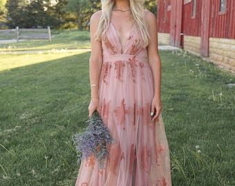 Wedding Guest Dress, Prom Dress, Maxi Dress, Long Dress, Boho Maxi Dress, Bridesmaid Dress, Engagement Dress, Blush Long Dress, Blush Gown