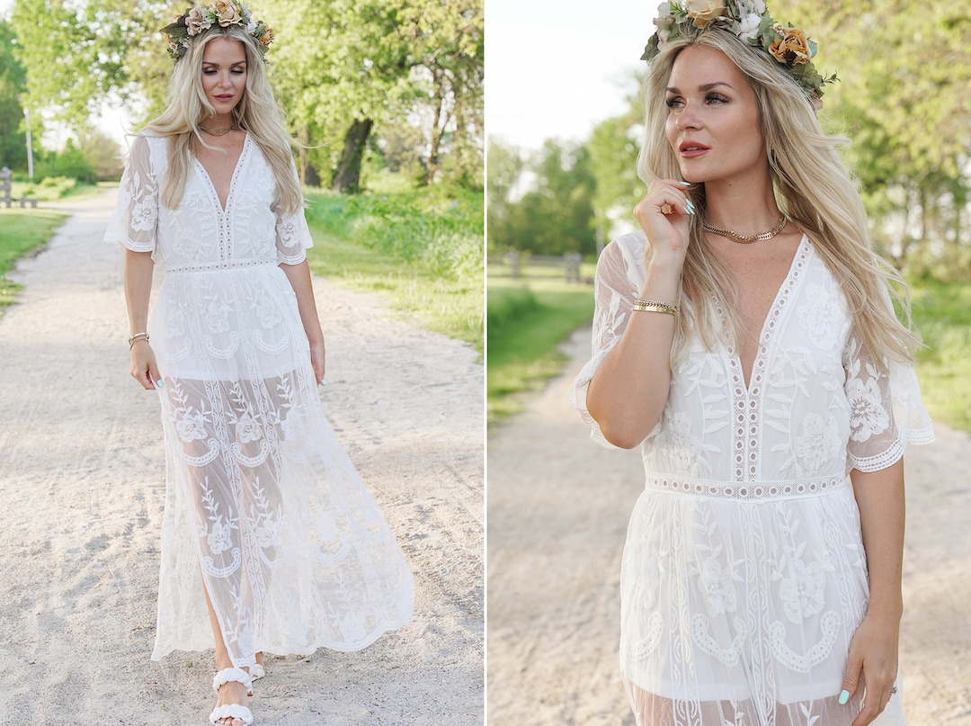 Lace Romper Dress, Lace Dress, White Dress, Maxi Lace Dress, Boho Dress ...