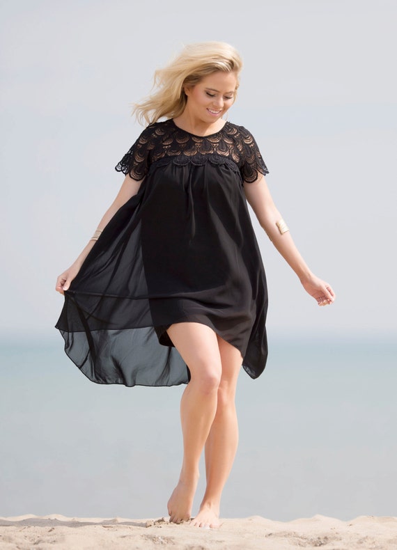 Dress Black High Low Lace Crochet Evening Cocktail Fashion Blogger