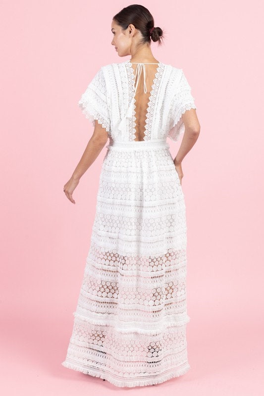 Boho Dress Crochet Dress White Lace Dress Wedding Dress - Etsy