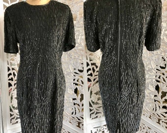 Vintage Sequin Black Dress Stenay Beaded Dress 12