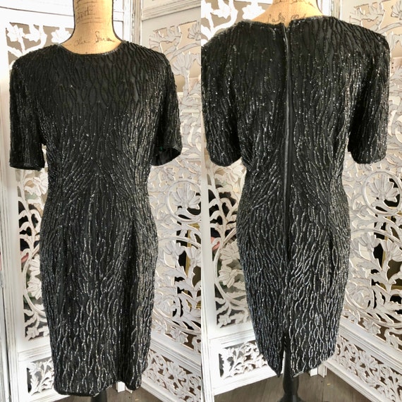 Vintage Sequin Black Dress Stenay Beaded Dress 12 - image 1