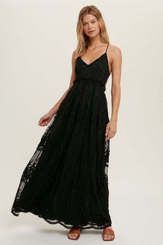 Black Maxi Dress, Lace Wedding Guest Dress, Photoshoot Dress, Maxi Dress, Lace Long Dress, Bohemian Dresses, Summer Beach Dress