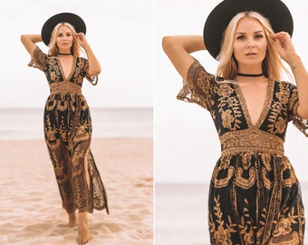boho black lace dress