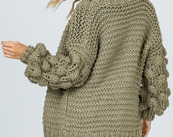 Bubble Cardigan, Sweater, Cardigan, Olive Sweater, Chunky Sweater, Sweater For Women, Oversized Sweater, Bubble Sleeve Sweater