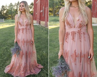 Hochzeitsgast Kleid, Abendkleid, Maxikleid, langes Kleid, Boho Maxikleid, Brautjungfernkleid, Verlobungskleid, langes Kleid, blush Kleid