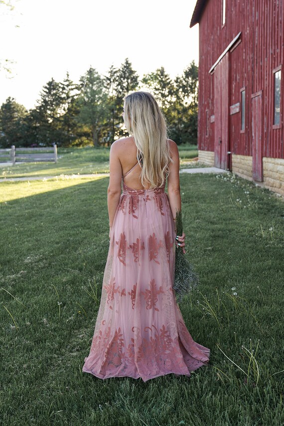 chinese dress ladies Pink Floral Print Maxi Dress