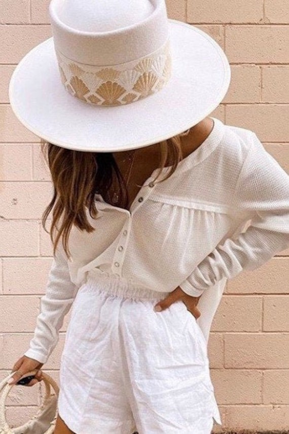 Ivory White  Wide Brim Wool Boater Hat Lack of Color Ivory Rancher Boater Hat IVORRANCH1 - Free  main image 3