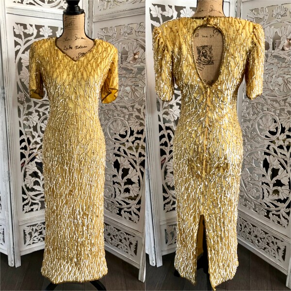Gold Sequin Dress - Etsy