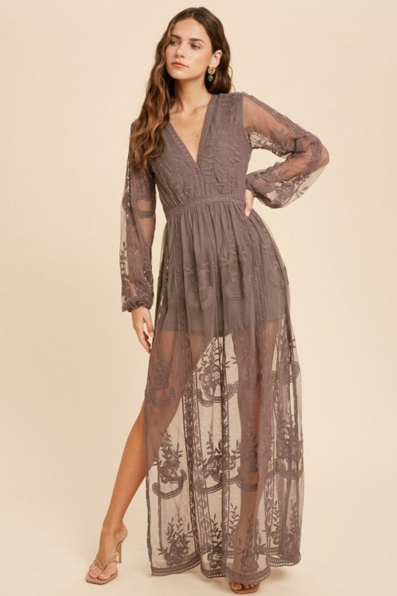 knee length dresses for ladies Teal Lace Maxi Romper – Persuade Boutique main image 1