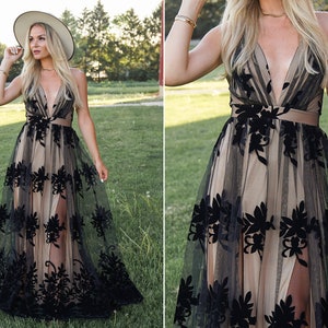 Wedding Guest Dress, Black Maxi Dress, Black Lace Long Dress, Prom Dress, Graduation Dress, Black Photoshoot Dress