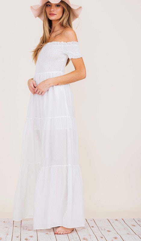 White Maxi Dress off Shoulder Boho Dress Bohemian Dress - Etsy