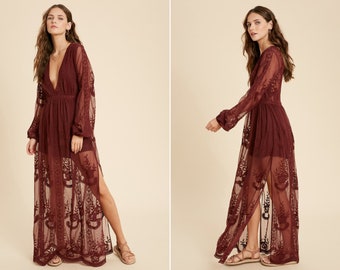 boho burgundy dress