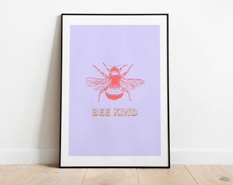 Kids bedroom digital print. Bee kind wall poster. Bold art for the modern nursery and bedroom. INSTANT DOWNLOAD