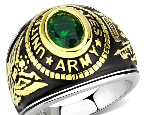 Army Stainless Steel Ring Two-Tone IP Gold (Ion Plating) Unisex Synthetic Montana