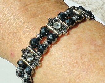 Strong Black & Silver Magnetic Bracelet, Arthritis Bracelet, Men's or Women's made with Swarovski spacers