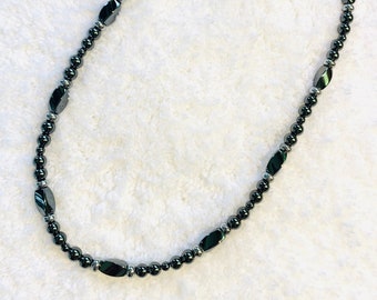 Magnetic Hematite Therapy Arthritis Necklace, Strong High Power Black Anklet or Bracelet with Silver Accents