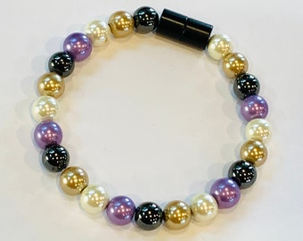 Strong Magnetic Hematite Therapy Anklet or Bracelet Purple Gold White