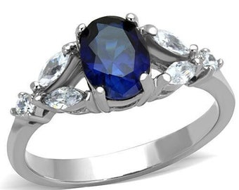 Stainless Steel Ring with Synthetic Cubic Zirconia Glass in Montana, Engagement Ring (TK1764)