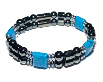 Strong Magnetic Hematite Therapy Arthritis Bracelet in Turquoise