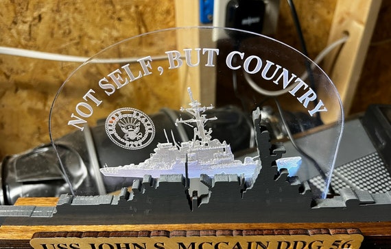 Lighted Custom Loving Memory US Navy Ships Laser Cut Wood Stand, US Navy Silhouette Wood, US Navy memorabilia free standing wood stand.