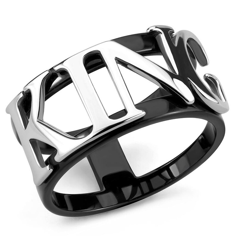 Stainless Steel Men's King Ring Two-Tone Black Silver King or Queen TK3583 image 1