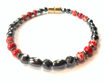 Black Magnetic Hematite Therapy Arthritis Necklace Anklet Bracelet High Power Magnetic in Red