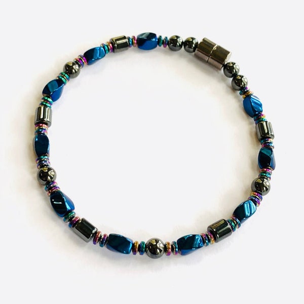 Blue High Power Strong Magnetic Hematite Therapy Arthritis Necklace Anklet or Bracelet