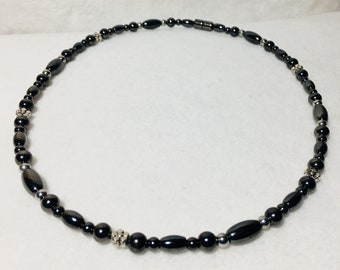 Black Magnetic Hematite Arthritis Necklace Anklet Bracelet with floral accents, High Power Magnetic