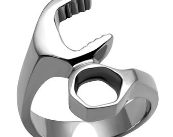 Stainless Steel Men's Ring Nuts and Bolts, Wrench Ring, Biker Ring