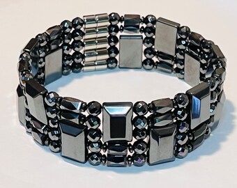 Black Magnetic Hematite Arthritis Bracelet, Men's Women's Magnetic Bracelet, Five Strand High Power